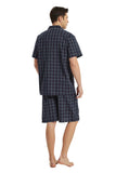 Load image into Gallery viewer, Navy Checked With Red Stripe Men&#39;s Summer Cotton Pajamas