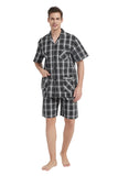 Load image into Gallery viewer, Black Checked Men&#39;s Summer Cotton Pajamas