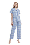 Load image into Gallery viewer, Blue Floral Women&#39;s Summer Cotton Pajamas