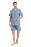 Load image into Gallery viewer, Blue and White Plaid Men&#39;s Summer Cotton Pajamas