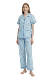 Load image into Gallery viewer, Blue Floral Women&#39;s Summer Cotton Pajamas