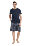 Load image into Gallery viewer, Navy Tee Top with Black Checked Shorts Men&#39;s Summer Cotton Pajamas