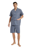 Load image into Gallery viewer, Blue Checked With White Stripe Men&#39;s Summer Cotton Pajamas