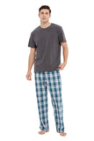 Load image into Gallery viewer, Gray Tee Top with Blue Checked Men&#39;s Summer Cotton Pajamas