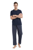 Load image into Gallery viewer, Navy Tee Top with Navy Checked Pants Men&#39;s Summer Cotton Pajamas