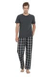 Load image into Gallery viewer, Gray Tee Top with Black Checked Pants Men&#39;s Summer Cotton Pajamas