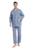 Load image into Gallery viewer, White and Blue Striped Men&#39;s Cotton Pajamas