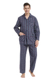 Load image into Gallery viewer, Navy Plaid With White and Blue Striped Men&#39;s Cotton Pajamas