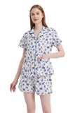 Load image into Gallery viewer, Blue Floral Women&#39;s Summer Cotton Pajamas