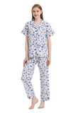 Load image into Gallery viewer, Blue Floral Women&#39;s Summer Cotton Pajamas