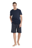 Load image into Gallery viewer, Navy Tee Top with Navy Checked Shorts Men&#39;s Summer Cotton Pajamas