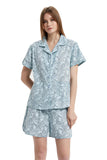 Load image into Gallery viewer, Blue Floral Women&#39;s Summer Cotton Pajamas