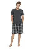 Load image into Gallery viewer, Gray Tee Top with Black Checked Shorts Men&#39;s Summer Cotton Pajamas