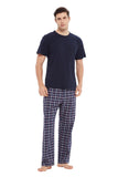 Load image into Gallery viewer, Navy Tee Top with Navy Checked Pants Men&#39;s Summer Cotton Pajamas