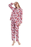 Load image into Gallery viewer, Pink Rose Print Women&#39;s Cotton Pajamas