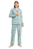 Load image into Gallery viewer, Green Floral Print Women&#39;s Flannel Pajamas