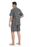 Load image into Gallery viewer, Black Checked Men&#39;s Summer Cotton Pajamas