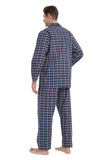 Load image into Gallery viewer, Navy Plaid With White and Blue Striped Men&#39;s Cotton Pajamas