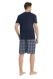 Load image into Gallery viewer, Navy Tee Top with Black Checked Shorts Men&#39;s Summer Cotton Pajamas