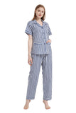 Load image into Gallery viewer, Blue Striped Women&#39;s Summer Cotton Pajamas