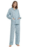 Load image into Gallery viewer, Blue Floral Print Women&#39;s Cotton Pajamas