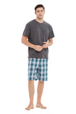 Load image into Gallery viewer, Gray Tee Top with Blue Checked Men&#39;s Summer Cotton Pajamas