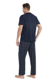 Load image into Gallery viewer, Navy Tee Top with Navy Checked Pants Men&#39;s Summer Cotton Pajamas