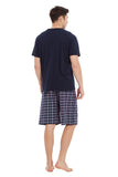 Load image into Gallery viewer, Navy Tee Top with Navy Checked Shorts Men&#39;s Summer Cotton Pajamas