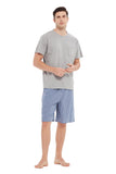 Load image into Gallery viewer, Navy Tee Top with Blue Checked Shorts Men&#39;s Summer Cotton Pajamas