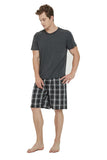 Load image into Gallery viewer, Gray Tee Top with Black Checked Shorts Men&#39;s Summer Cotton Pajamas