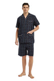 Load image into Gallery viewer, Navy Checked With Orange Stripe Men&#39;s Summer Cotton Pajamas