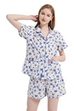 Load image into Gallery viewer, Blue Floral Women&#39;s Summer Cotton Pajamas