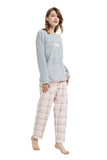 Load image into Gallery viewer, Gray Top and Pink Checked Pants Women&#39;s Polar Fleece Pajamas