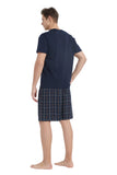 Load image into Gallery viewer, Navy Tee Top with Navy Checked Shorts Men&#39;s Summer Cotton Pajamas