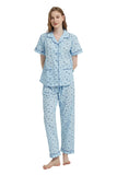 Load image into Gallery viewer, Blue Floral Women&#39;s Summer Cotton Pajamas