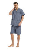 Load image into Gallery viewer, Blue Checked With White Stripe Men&#39;s Summer Cotton Pajamas