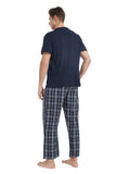 Load image into Gallery viewer, Navy Tee Top with Black Checked Pants Men&#39;s Summer Cotton Pajamas