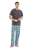 Load image into Gallery viewer, Gray Tee Top with Blue Checked Men&#39;s Summer Cotton Pajamas