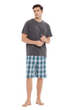 Load image into Gallery viewer, Gray Tee Top with Blue Checked Men&#39;s Summer Cotton Pajamas