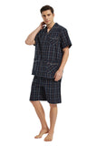 Load image into Gallery viewer, Navy Checked With Orange Stripe Men&#39;s Summer Cotton Pajamas