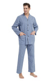 Load image into Gallery viewer, White and Blue Striped Men&#39;s Cotton Pajamas