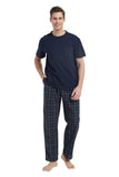 Load image into Gallery viewer, Navy Tee Top with Navy Checked Pants Men&#39;s Summer Cotton Pajamas