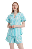 Load image into Gallery viewer, Blue Striped Women&#39;s Summer Cotton Pajamas