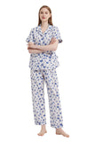 Load image into Gallery viewer, Blue Floral Women&#39;s Summer Cotton Pajamas