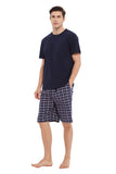 Load image into Gallery viewer, Navy Tee Top with Navy Checked Shorts Men&#39;s Summer Cotton Pajamas