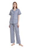 Load image into Gallery viewer, Blue Striped Women&#39;s Summer Cotton Pajamas