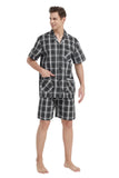 Load image into Gallery viewer, Black Checked Men&#39;s Summer Cotton Pajamas