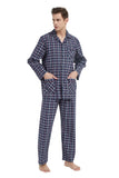 Load image into Gallery viewer, Navy Plaid With White and Blue Striped Men&#39;s Cotton Pajamas