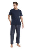 Load image into Gallery viewer, Navy Tee Top with Navy Checked Pants Men&#39;s Summer Cotton Pajamas