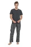 Load image into Gallery viewer, Gray Tee Top with Black Checked Pants Men&#39;s Summer Cotton Pajamas